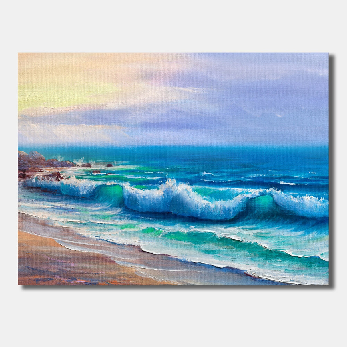 Designart "Sunshine Reflecting Throug Braking Waves VI" Coastal Canvas Wall Art Print