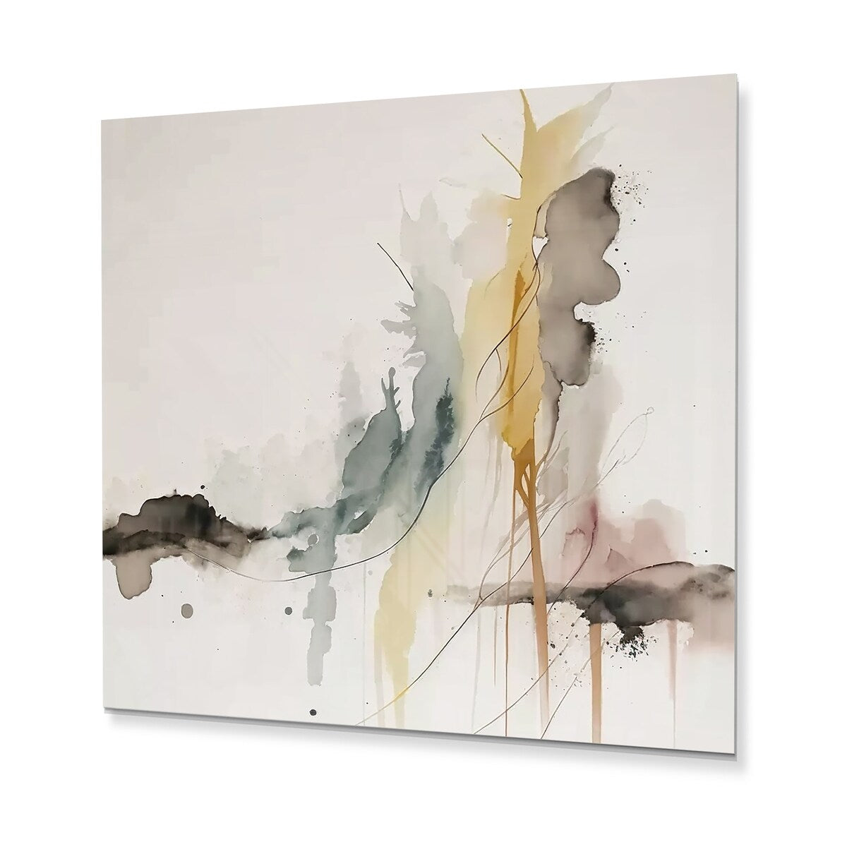 Designart 'Touched By Mustard Yellow And Ultimate Gray III' Abstract Liquid Ink Metal Wall Art
