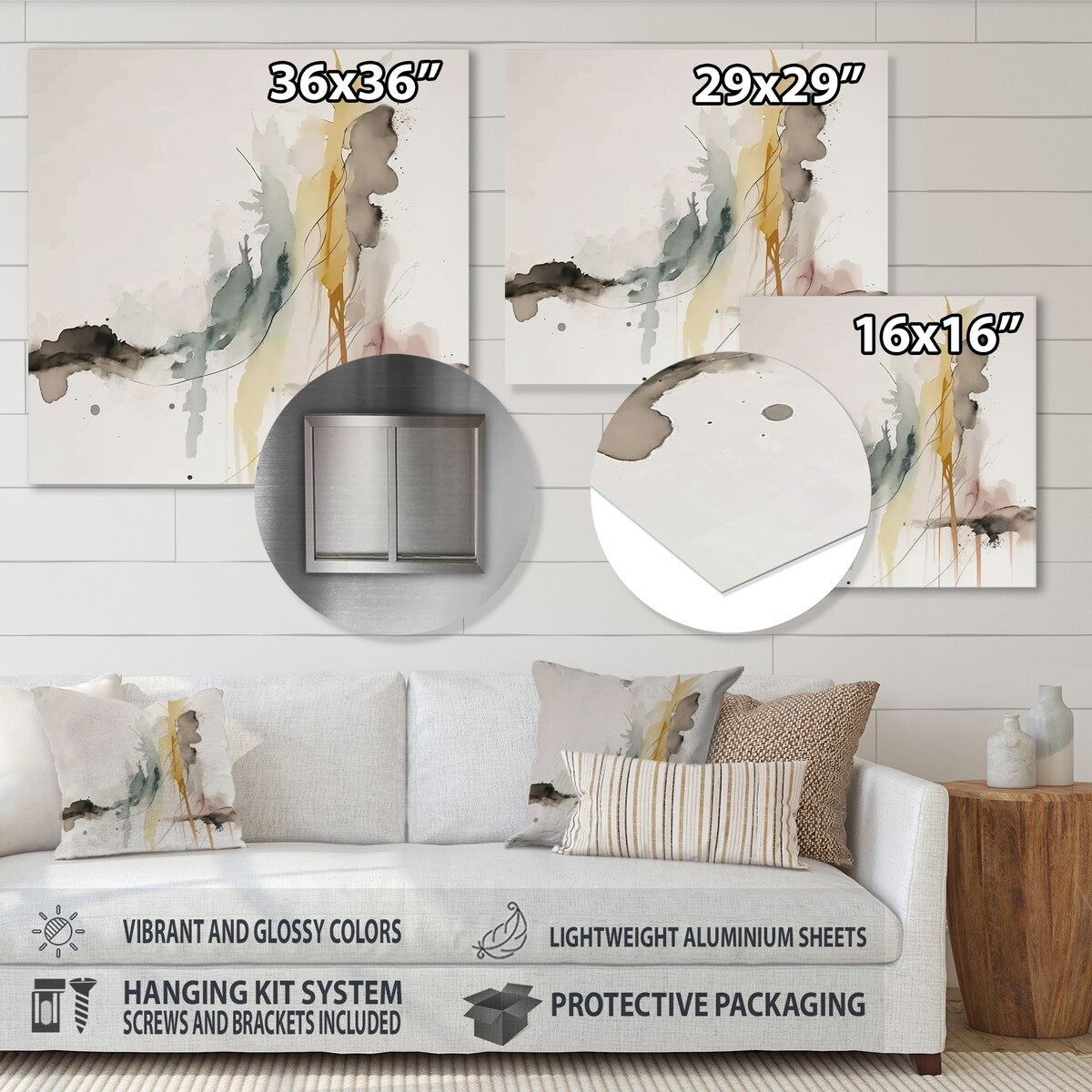 Designart 'Touched By Mustard Yellow And Ultimate Gray III' Abstract Liquid Ink Metal Wall Art