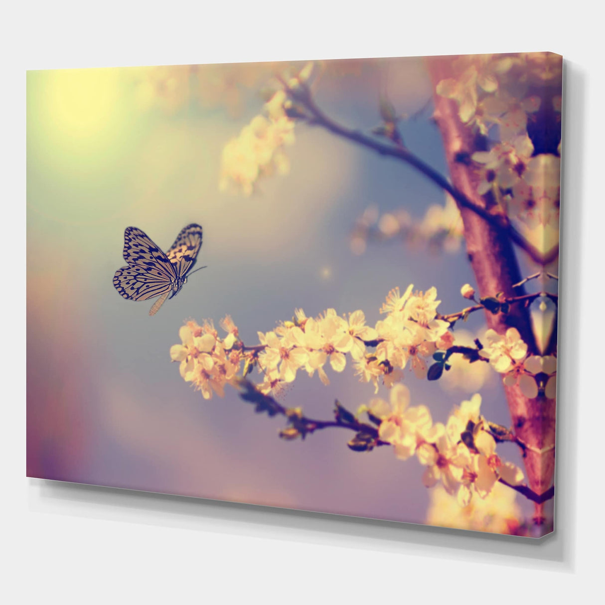 Designart "Vintage Butterfly Flying To A White Flower" Traditional Canvas Wall Art Print