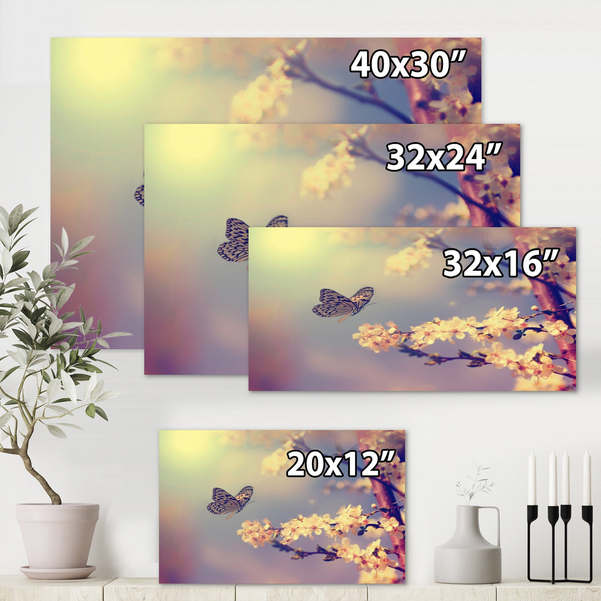 Designart "Vintage Butterfly Flying To A White Flower" Traditional Canvas Wall Art Print