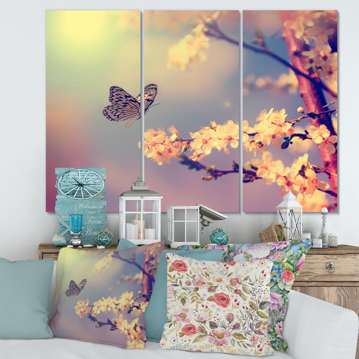 Designart "Vintage Butterfly Flying To A White Flower" Traditional Canvas Wall Art Print
