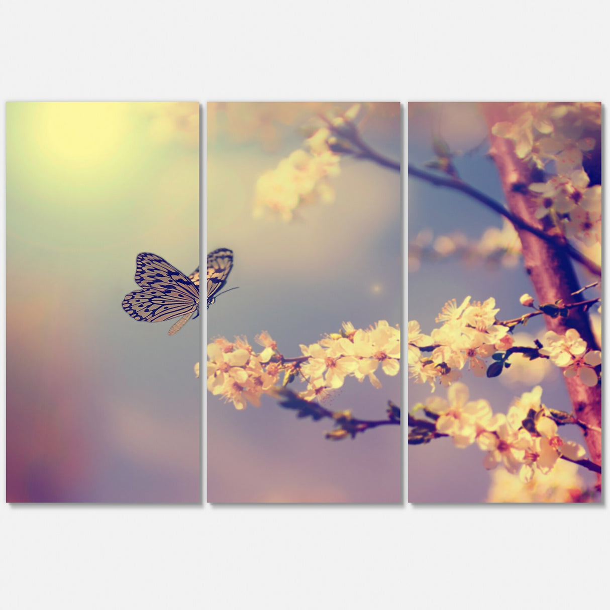 Designart "Vintage Butterfly Flying To A White Flower" Traditional Canvas Wall Art Print