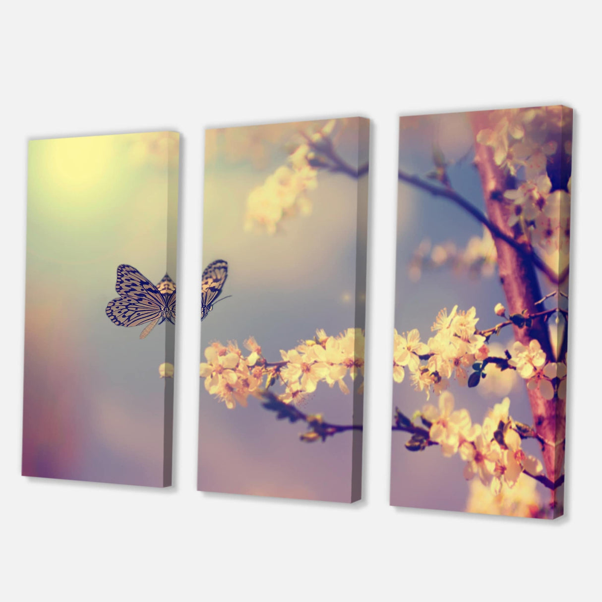 Designart "Vintage Butterfly Flying To A White Flower" Traditional Canvas Wall Art Print