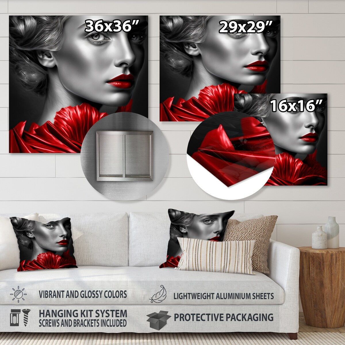 Designart 'Vintage Sensuality In Red And Black I' Fashion Woman Metal Wall Art