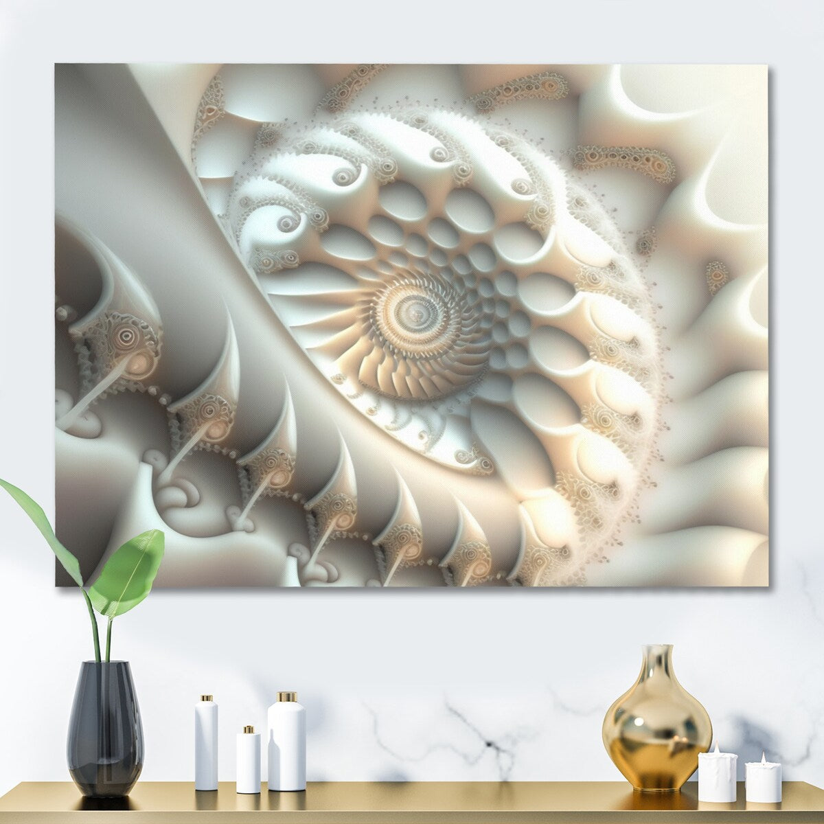 Designart 'White Fractal Spiralling III' Modern Geometric Metal Wall Art