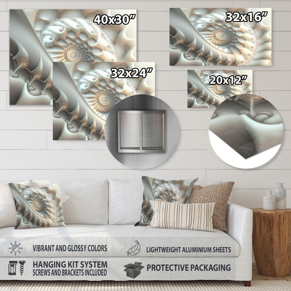 Designart 'White Fractal Spiralling III' Modern Geometric Metal Wall Art