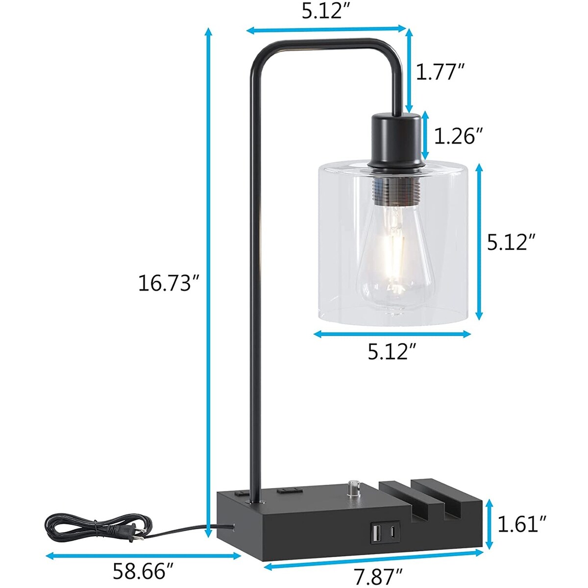 Desk Lamp with Type C USB Port, 2 Phone Stands, LED Bulb Included