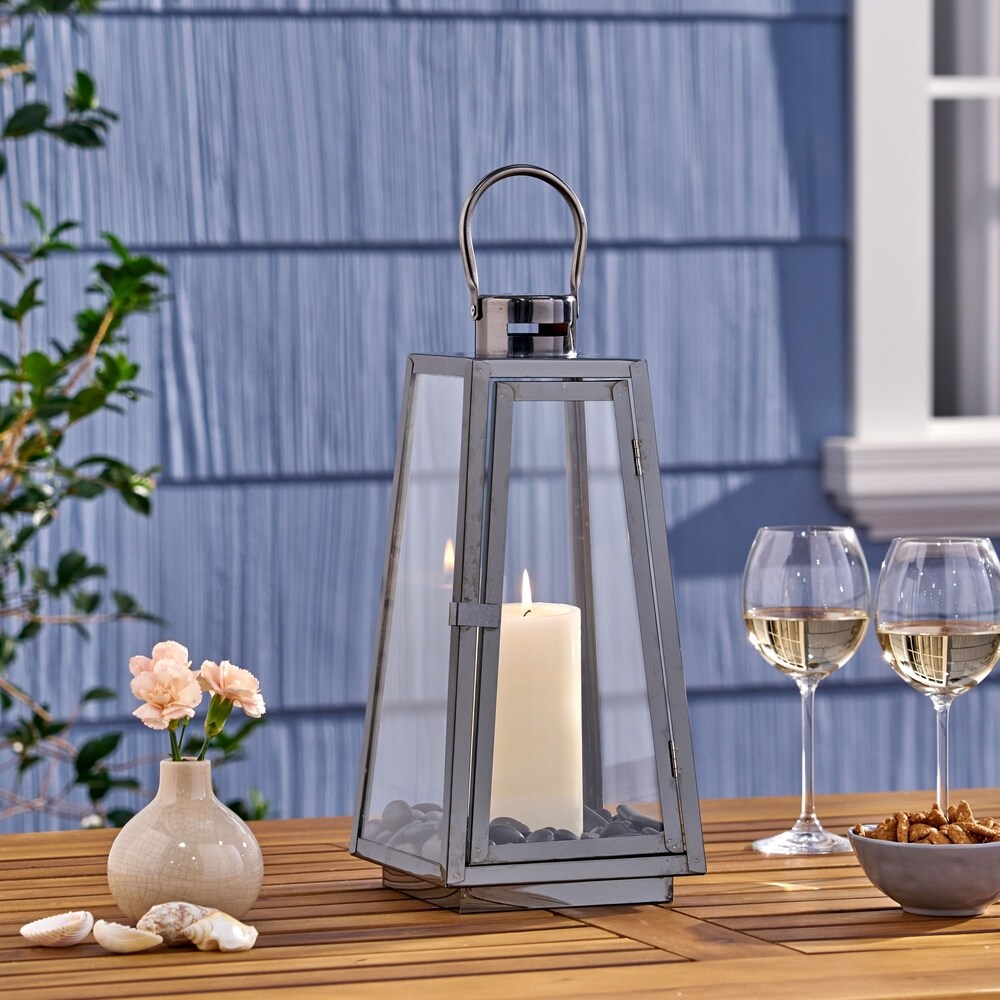 Detroit Modern Outdoor 15" Stainless Steel Lantern by Christopher Knight Home