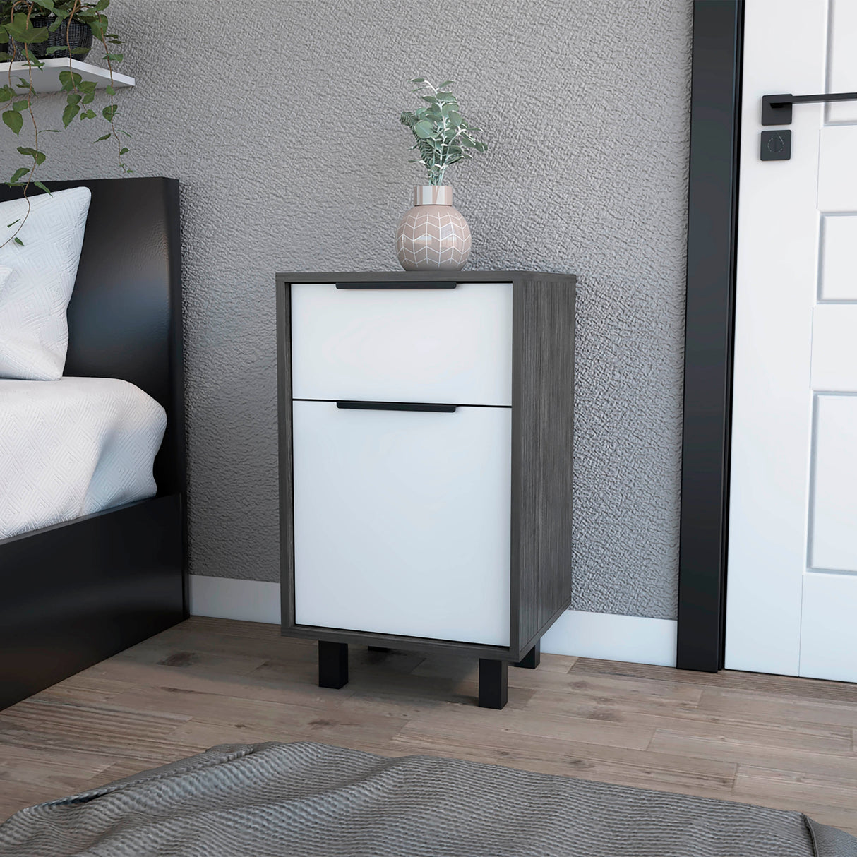 FM Furniture Luxor Z Nightstand with One Cabinet, Superior Top, and One Drawer