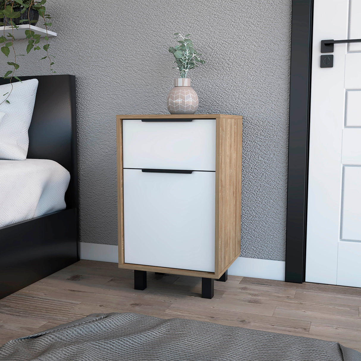 FM Furniture Luxor Z Nightstand with One Cabinet, Superior Top, and One Drawer