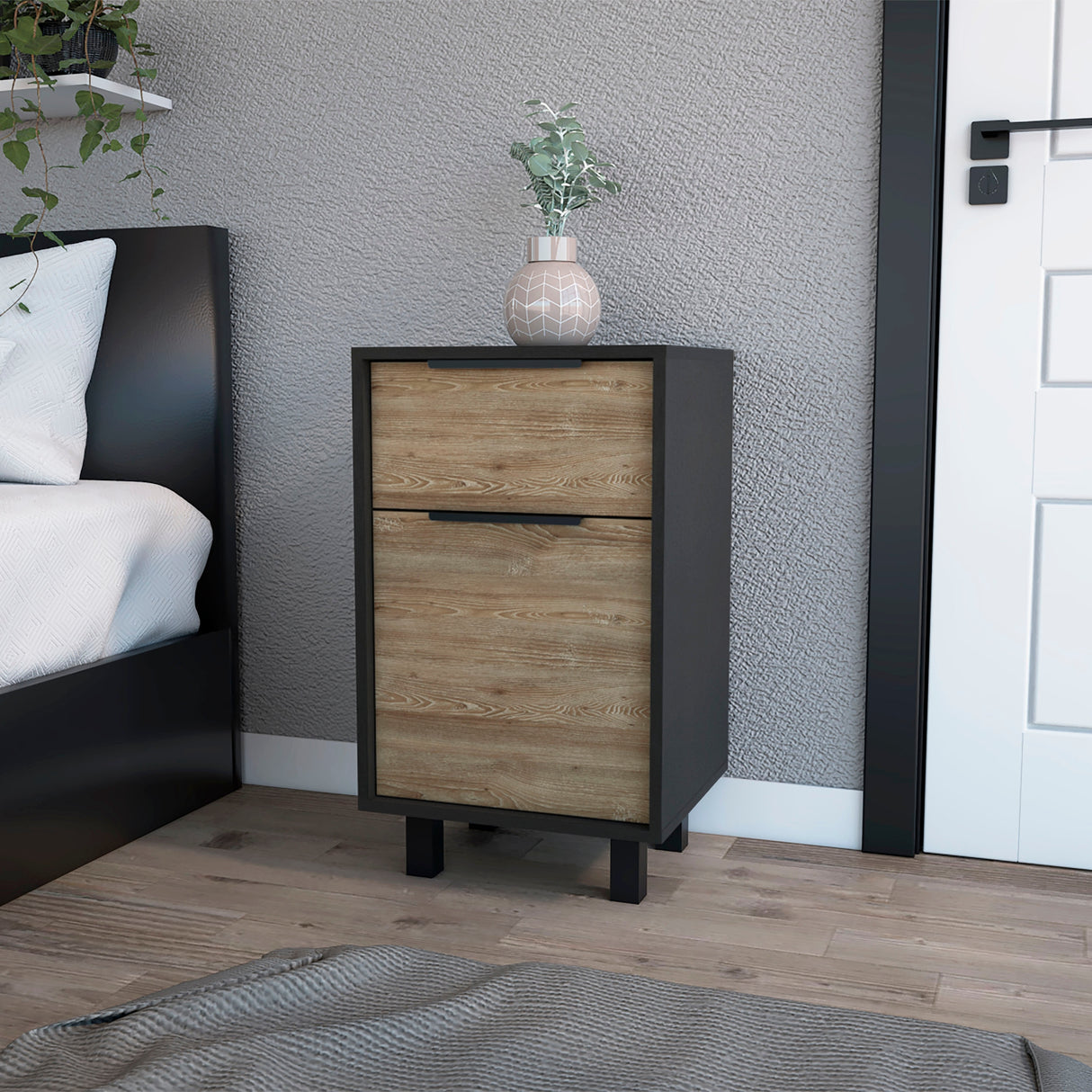 FM Furniture Luxor Z Nightstand with One Cabinet, Superior Top, and One Drawer