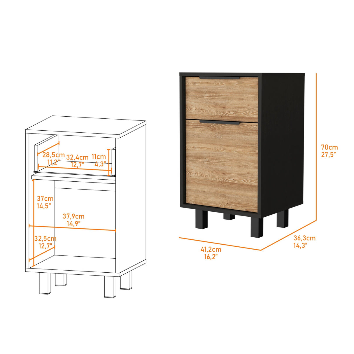 FM Furniture Luxor Z Nightstand with One Cabinet, Superior Top, and One Drawer