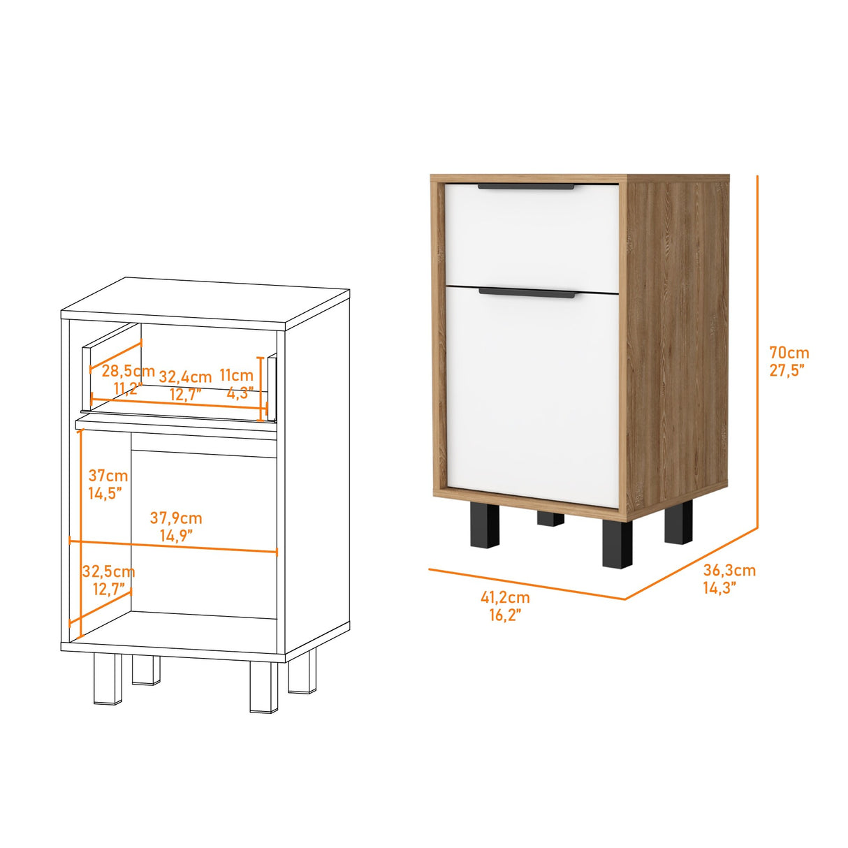 FM Furniture Luxor Z Nightstand with One Cabinet, Superior Top, and One Drawer