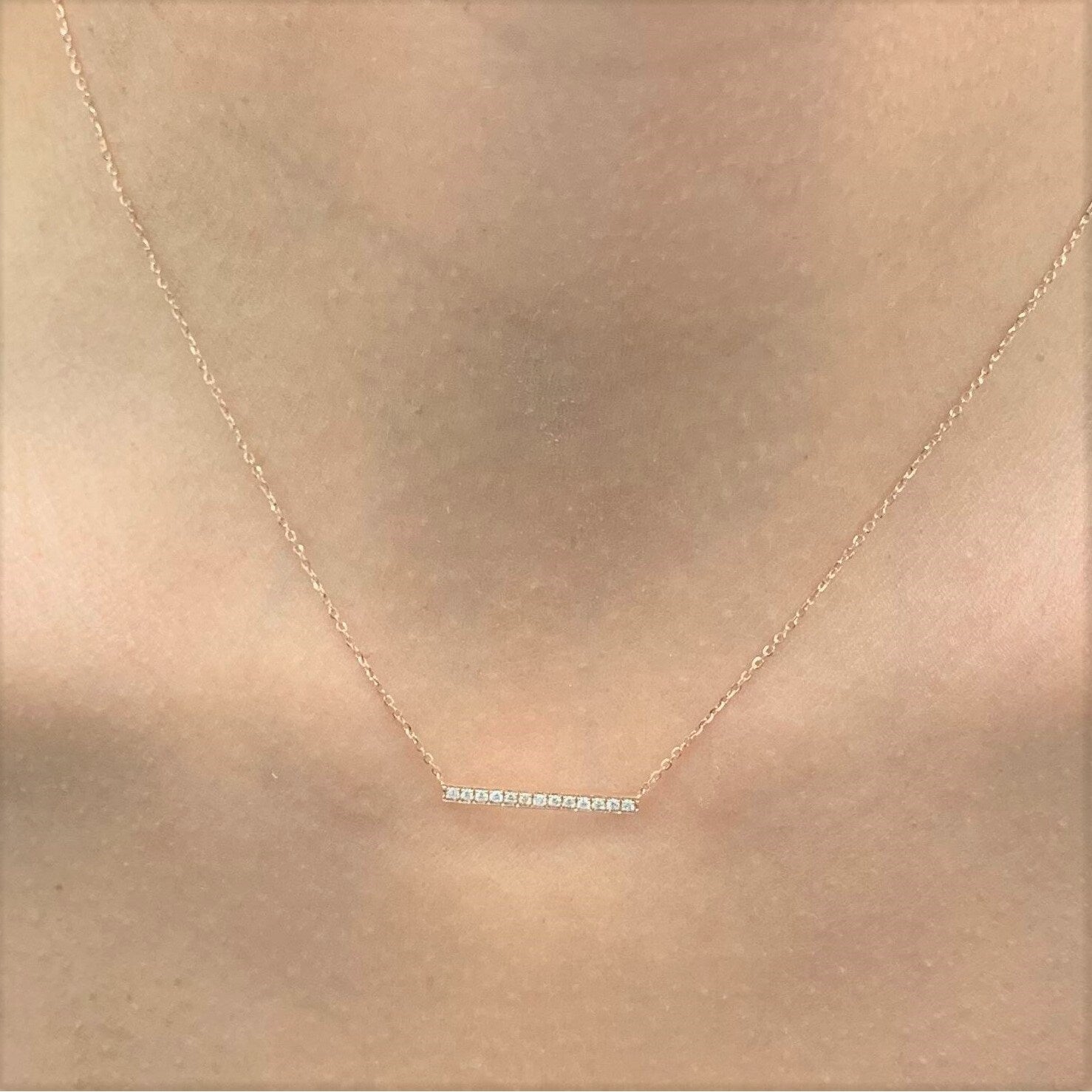 Joelle Collection Diamond Bar 14K Gold Necklace - Horizontal Diamond Bar With Gold Chain Available in Pink, White, Yellow