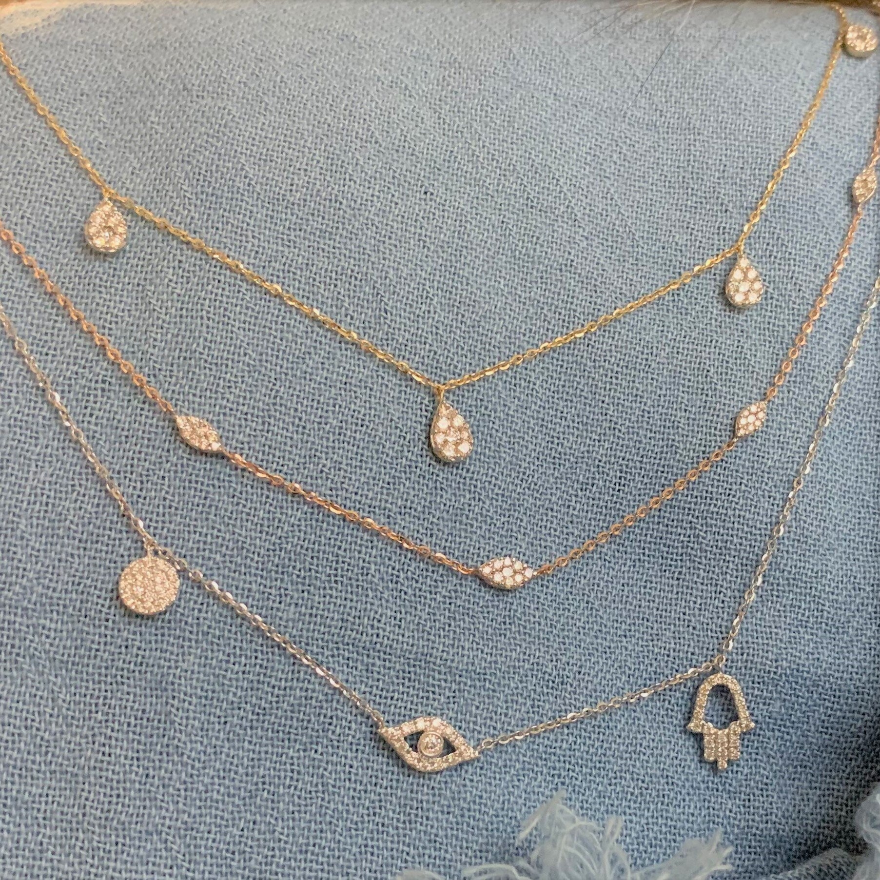 Joelle Collection Diamond Evil Eye & Hamsa Necklace 14K Gold 1/4 ct TDW Adjustable 16-18-inch Chain