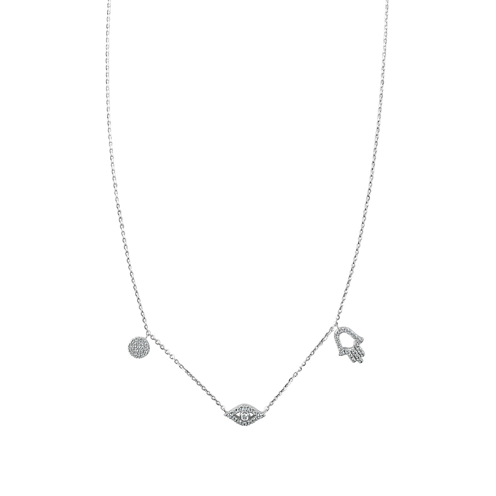 Joelle Collection Diamond Evil Eye & Hamsa Necklace 14K Gold 1/4 ct TDW Adjustable 16-18-inch Chain