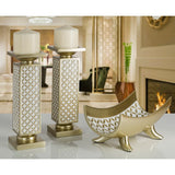 Creative Scents Diamond Lattice Gold & White Decorative Pillar Candle Holders Set of 2