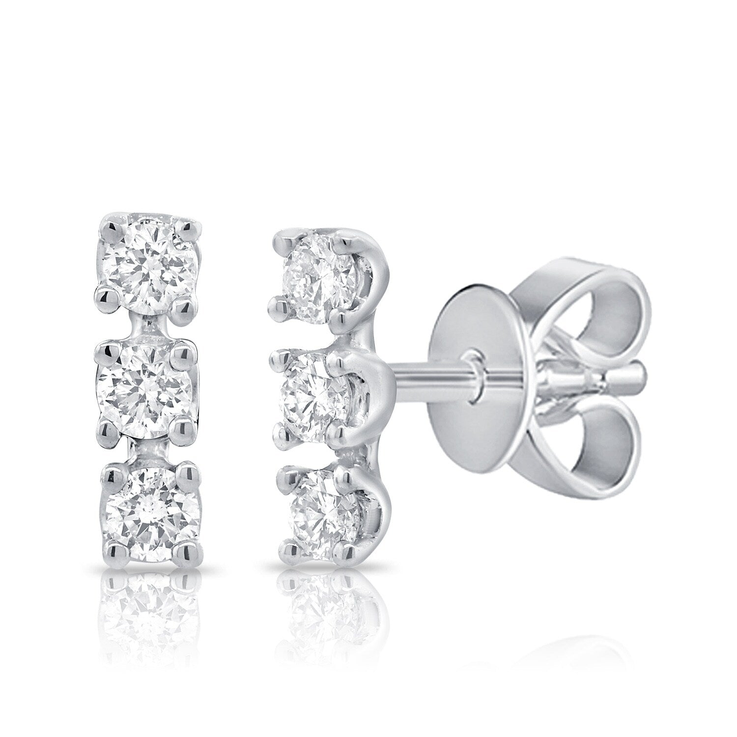 Joelle Collection Diamond Three Stone Bar Stud Earrings 1/10 ct. t.w. 14K Gold