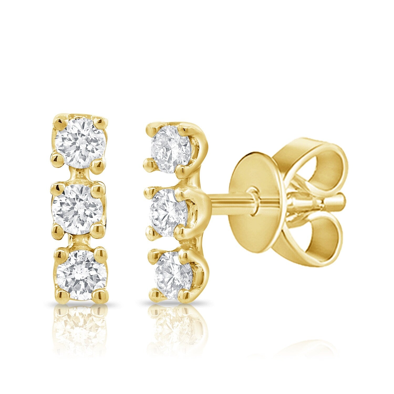 Joelle Collection Diamond Three Stone Bar Stud Earrings 1/10 ct. t.w. 14K Gold