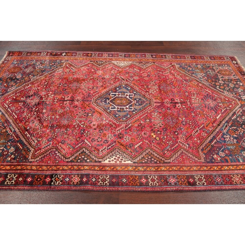 Diamond Vintage Hand Knotted Tribal Shiraz Persian Oriental Area Rug - 8'4" X 5'0"