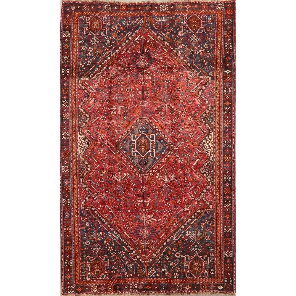 Diamond Vintage Hand Knotted Tribal Shiraz Persian Oriental Area Rug - 8'4" X 5'0"