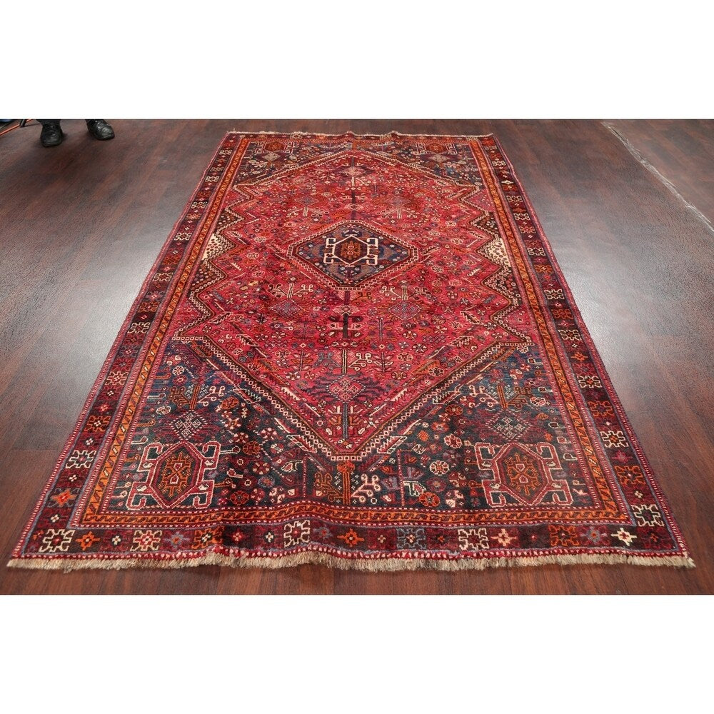Diamond Vintage Hand Knotted Tribal Shiraz Persian Oriental Area Rug - 8'4" X 5'0"