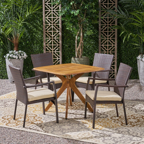 Didicas Outdoor 5 Piece Wood and Wicker Dining Set by Christopher Knight Home