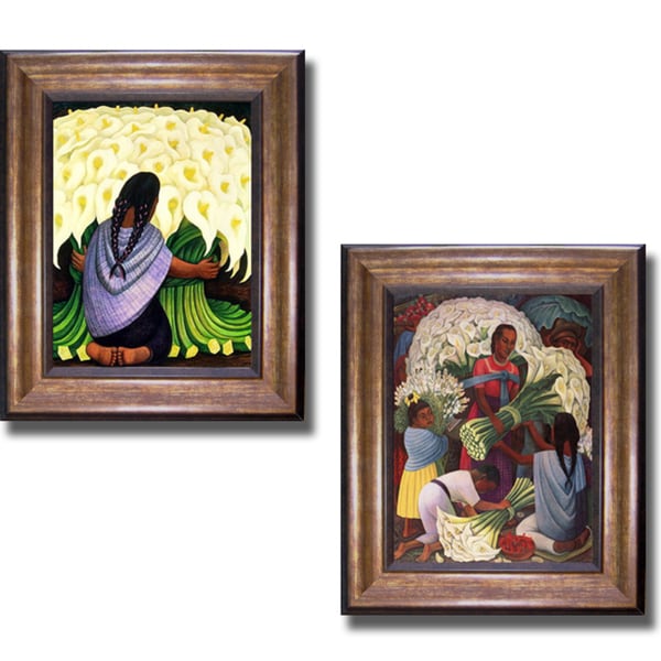 Diego Rivera 'Flower Seller and Flower Vendor' Framed 2-piece Canvas Set