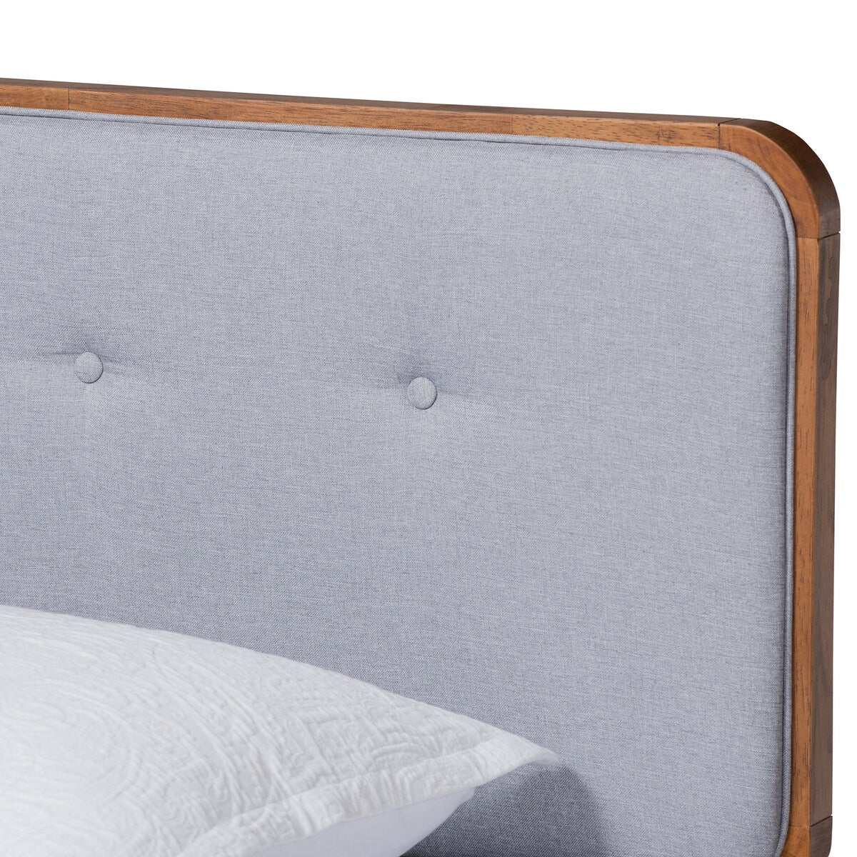 Dilara Mid-Century Modern Light Grey Fabric Upholstered and Walnut Brown Finished Wood Twin Size Platform Bed