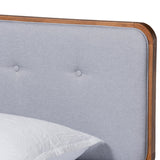 Dilara Mid-Century Modern Light Grey Fabric Upholstered and Walnut Brown Finished Wood Twin Size Platform Bed