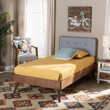 Dilara Mid-Century Modern Light Grey Fabric Upholstered and Walnut Brown Finished Wood Twin Size Platform Bed