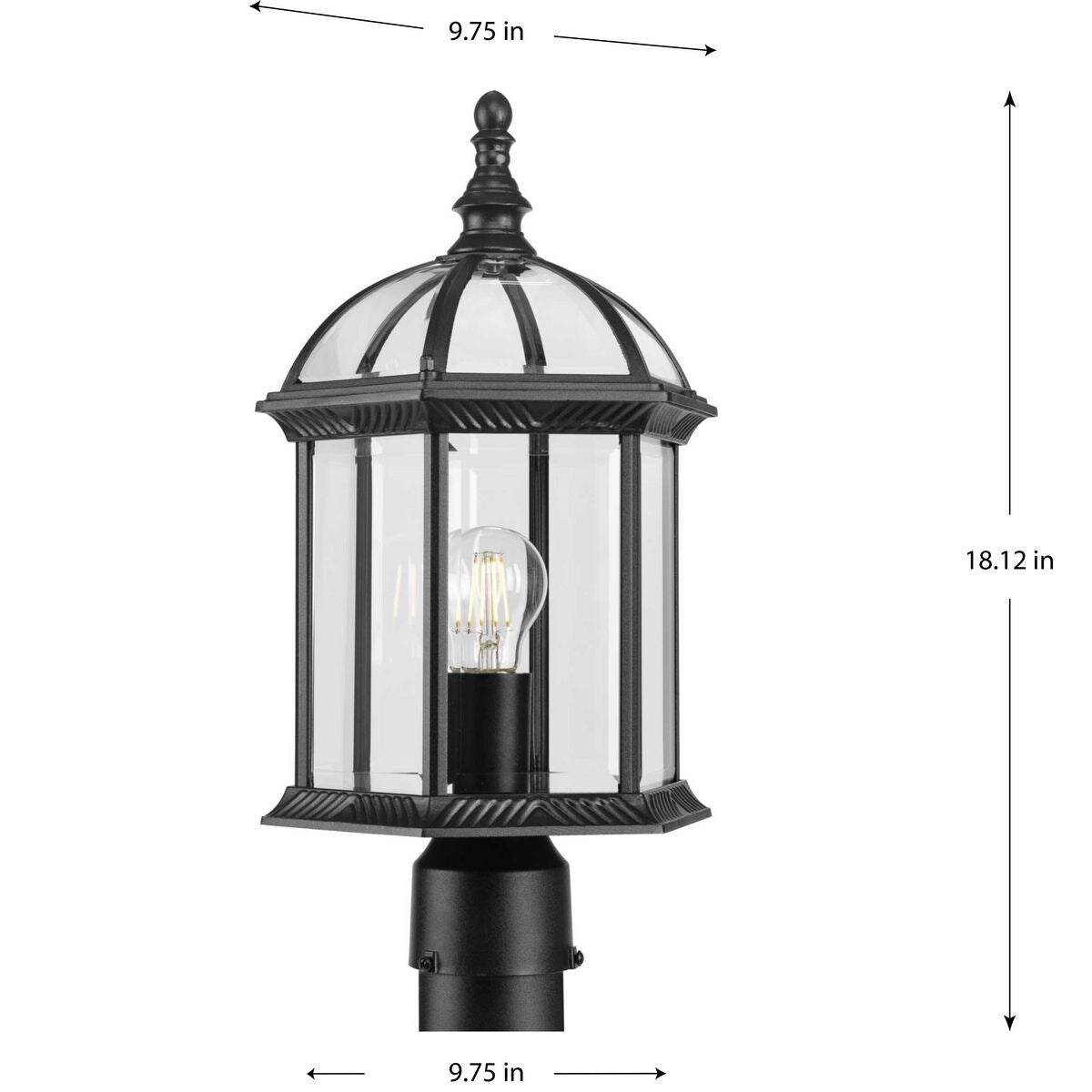 Dillard Collection One-Light Textured Black Outdoor Post Light - 9.75 in x 9.75 in x 18.12 in