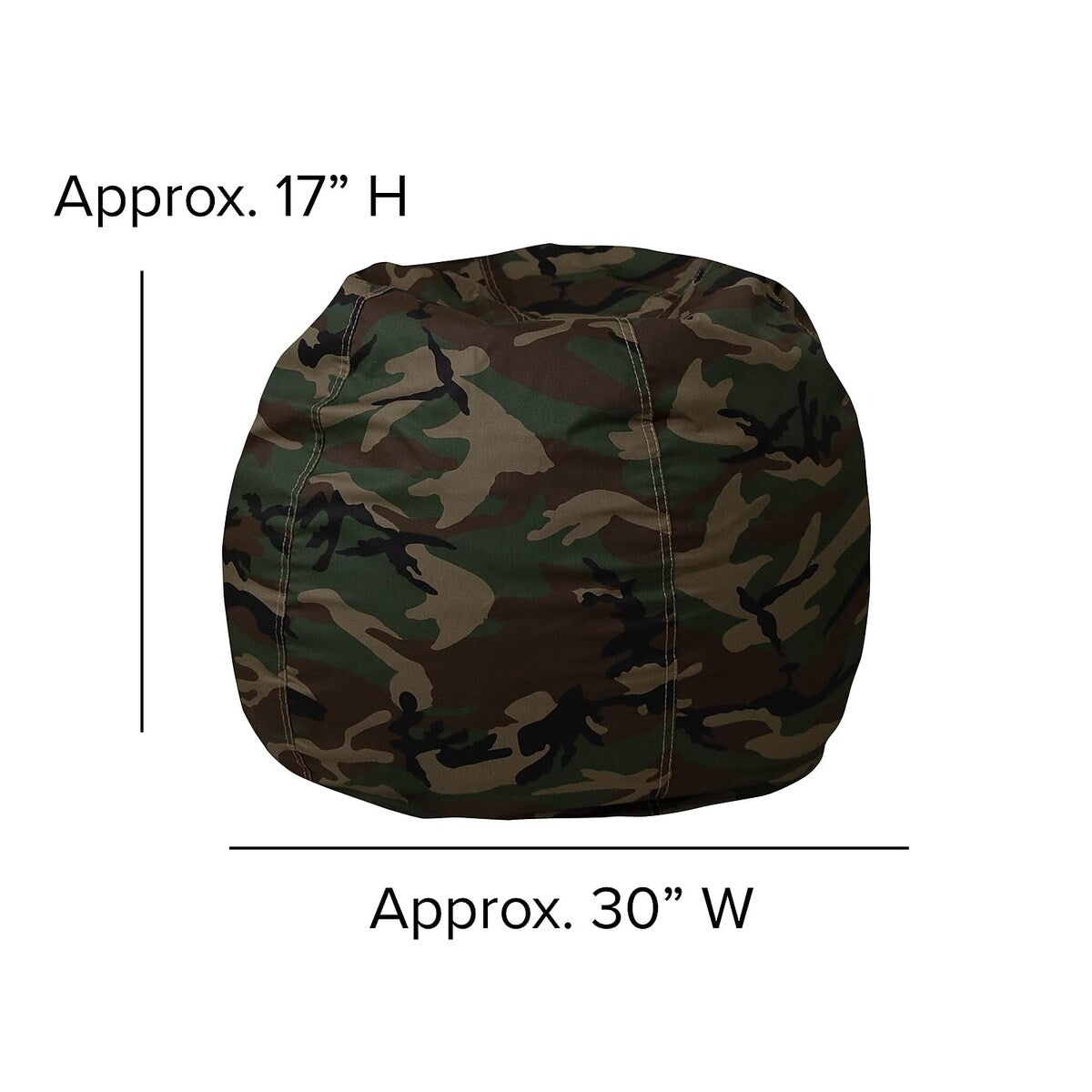 Dillon Small Bean Bag Chair for Kids and Teens, Foam-Filled Beanbag Chair with Machine Washable Cover, Camouflage