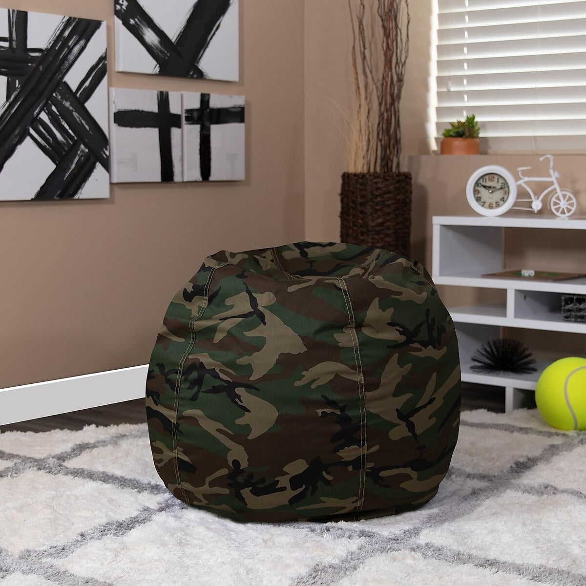 Dillon Small Bean Bag Chair for Kids and Teens, Foam-Filled Beanbag Chair with Machine Washable Cover, Camouflage