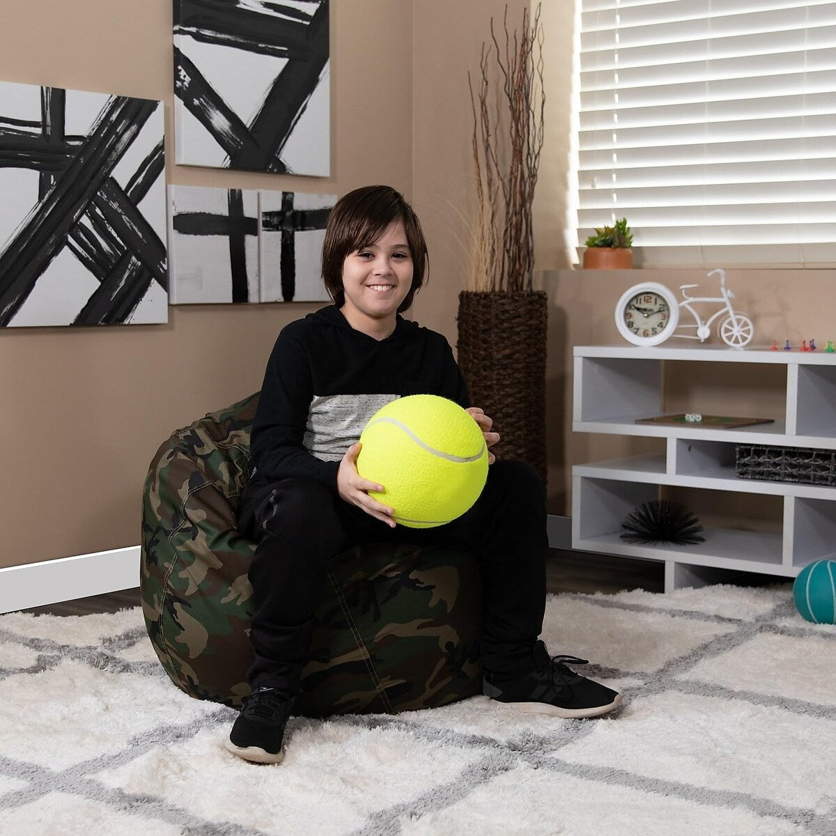 Dillon Small Bean Bag Chair for Kids and Teens, Foam-Filled Beanbag Chair with Machine Washable Cover, Camouflage