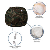 Dillon Small Bean Bag Chair for Kids and Teens, Foam-Filled Beanbag Chair with Machine Washable Cover, Camouflage