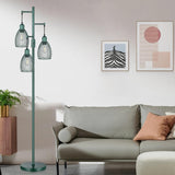 Dimmable Industrial Floor Lamps for Living Room, Hunter Green Tree Standing Tall Lamps with 3 Elegant Teardrop Cage Head