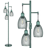 Dimmable Industrial Floor Lamps for Living Room, Hunter Green Tree Standing Tall Lamps with 3 Elegant Teardrop Cage Head