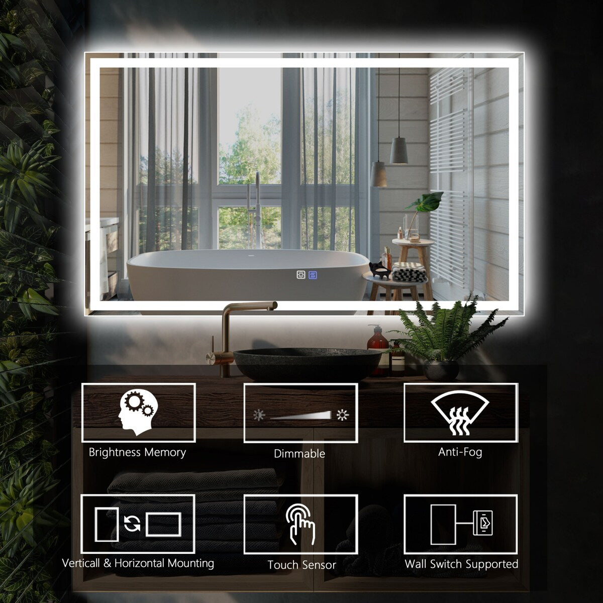 Dimmable LED Bathroom Vanity Mirror with Anti-Fog, Backlit + Front Lit