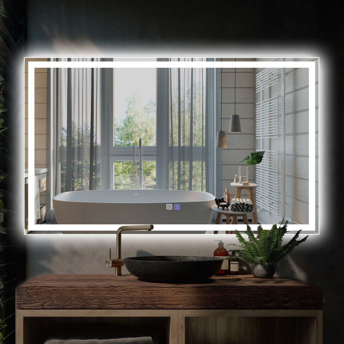 Dimmable LED Bathroom Vanity Mirror with Anti-Fog, Backlit + Front Lit