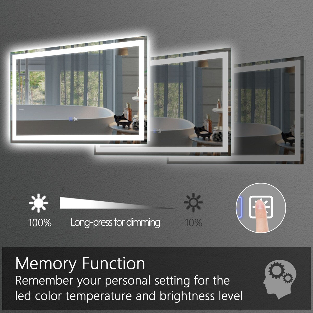 Dimmable LED Bathroom Vanity Mirror with Anti-Fog, Backlit + Front Lit