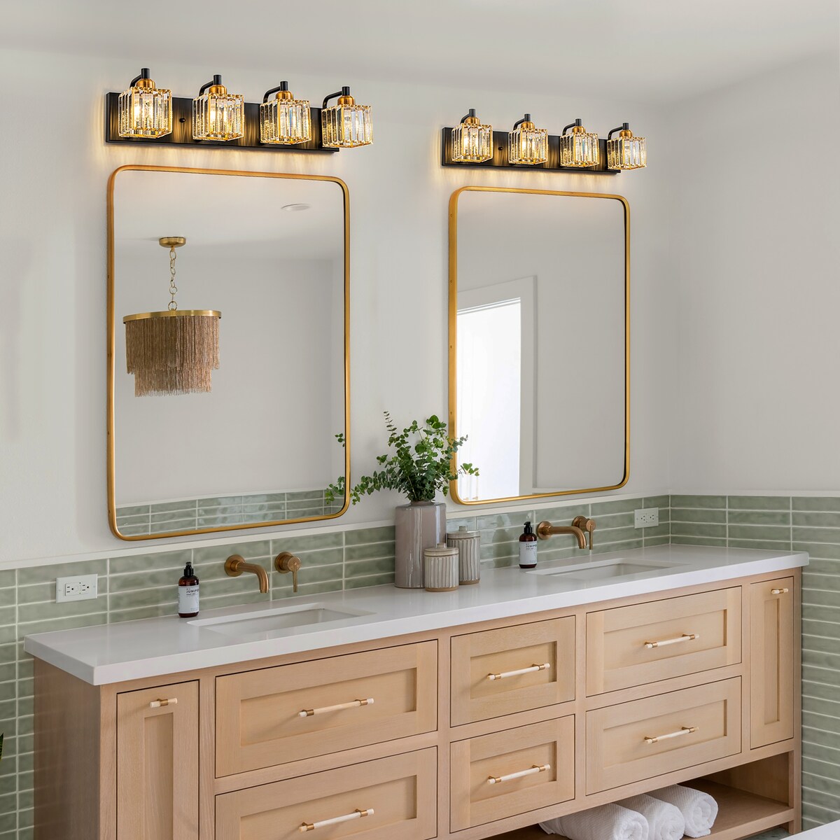 Dimmable Square Bathroom Crystal Vanity Light Wall Sconces