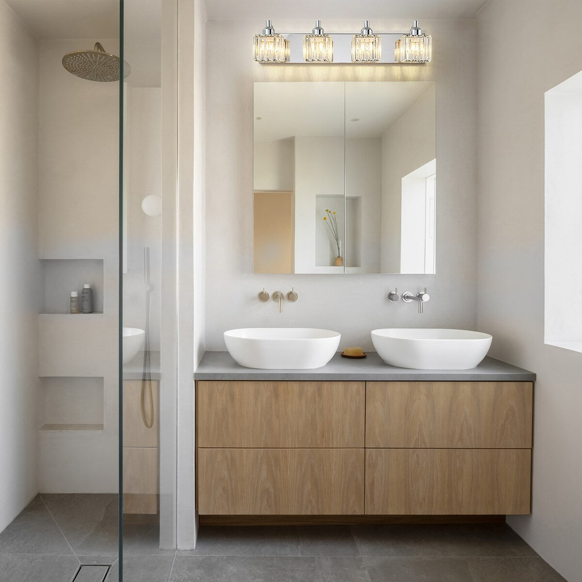 Dimmable Square Bathroom Crystal Vanity Light Wall Sconces