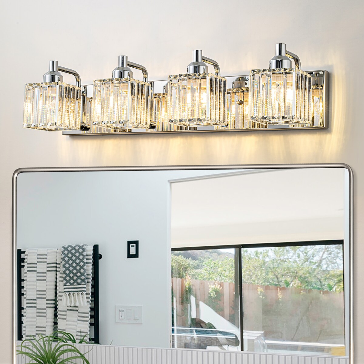 Dimmable Square Bathroom Crystal Vanity Light Wall Sconces