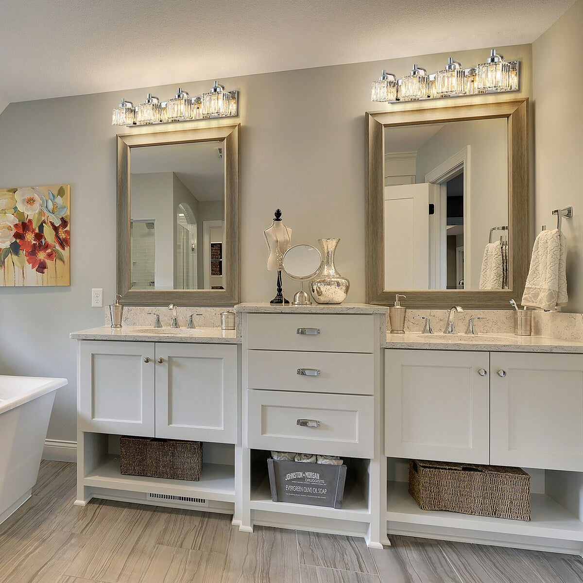Dimmable Square Bathroom Crystal Vanity Light Wall Sconces
