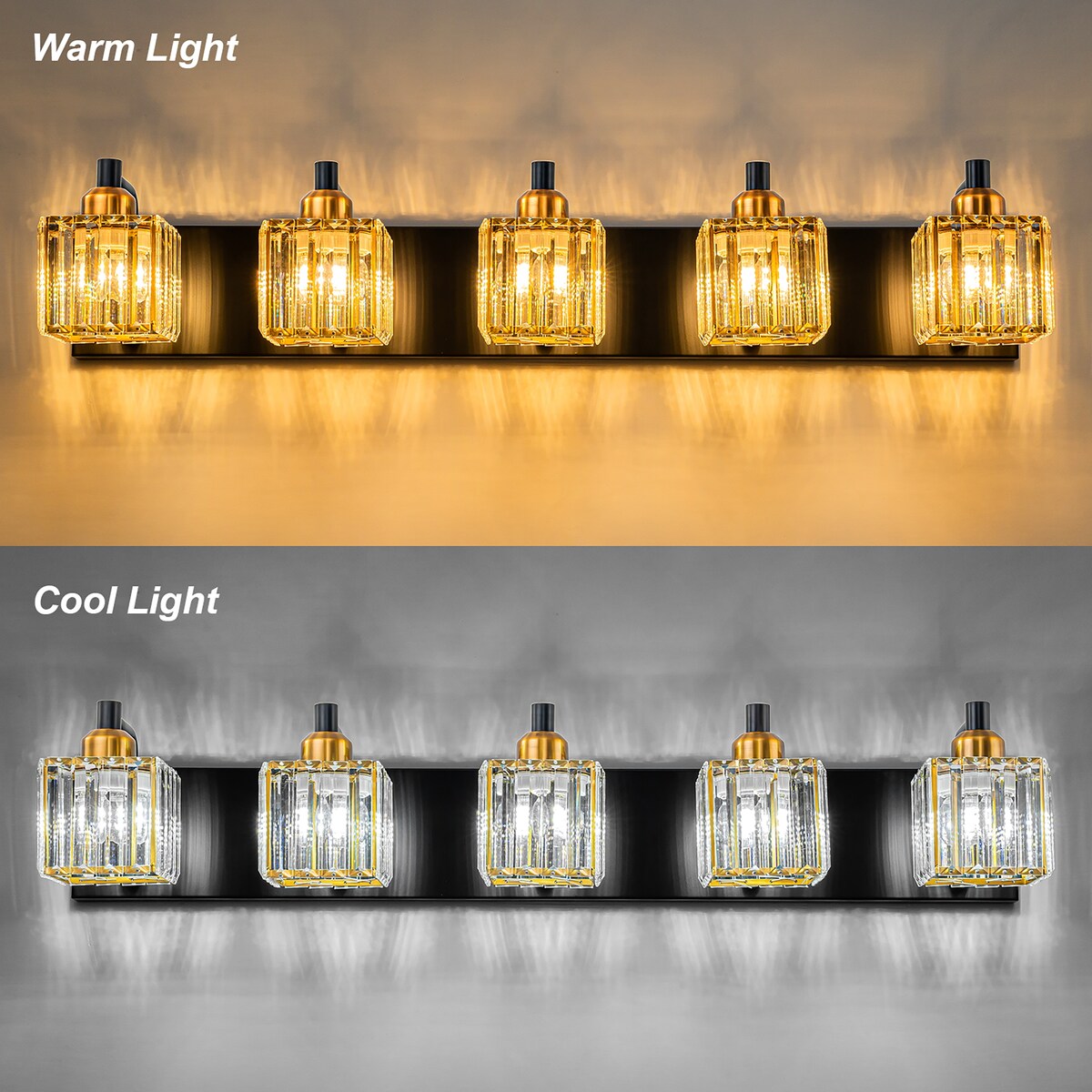 Dimmable Square Bathroom Crystal Vanity Light Wall Sconces