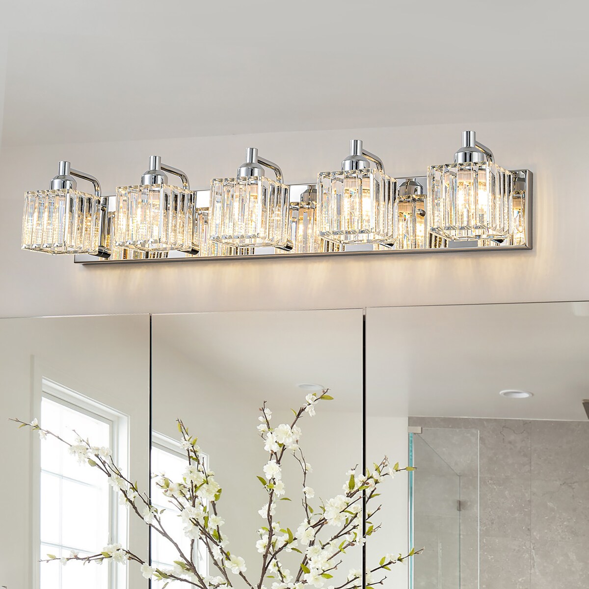 Dimmable Square Bathroom Crystal Vanity Light Wall Sconces