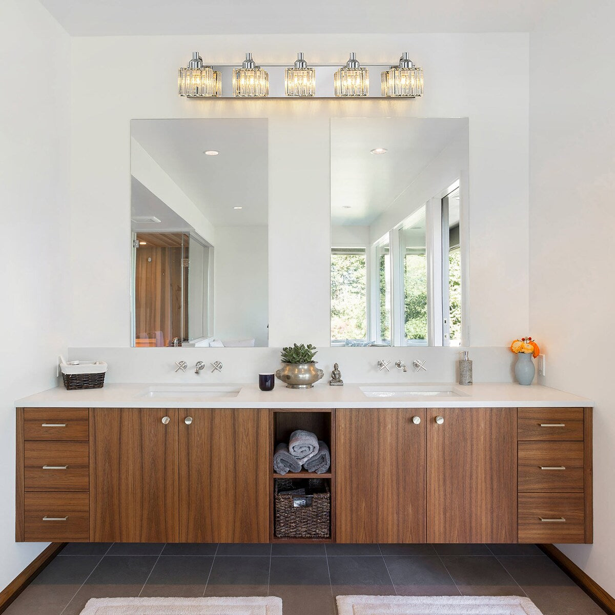Dimmable Square Bathroom Crystal Vanity Light Wall Sconces