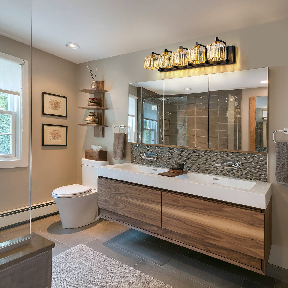 Dimmable Square Bathroom Crystal Vanity Light Wall Sconces